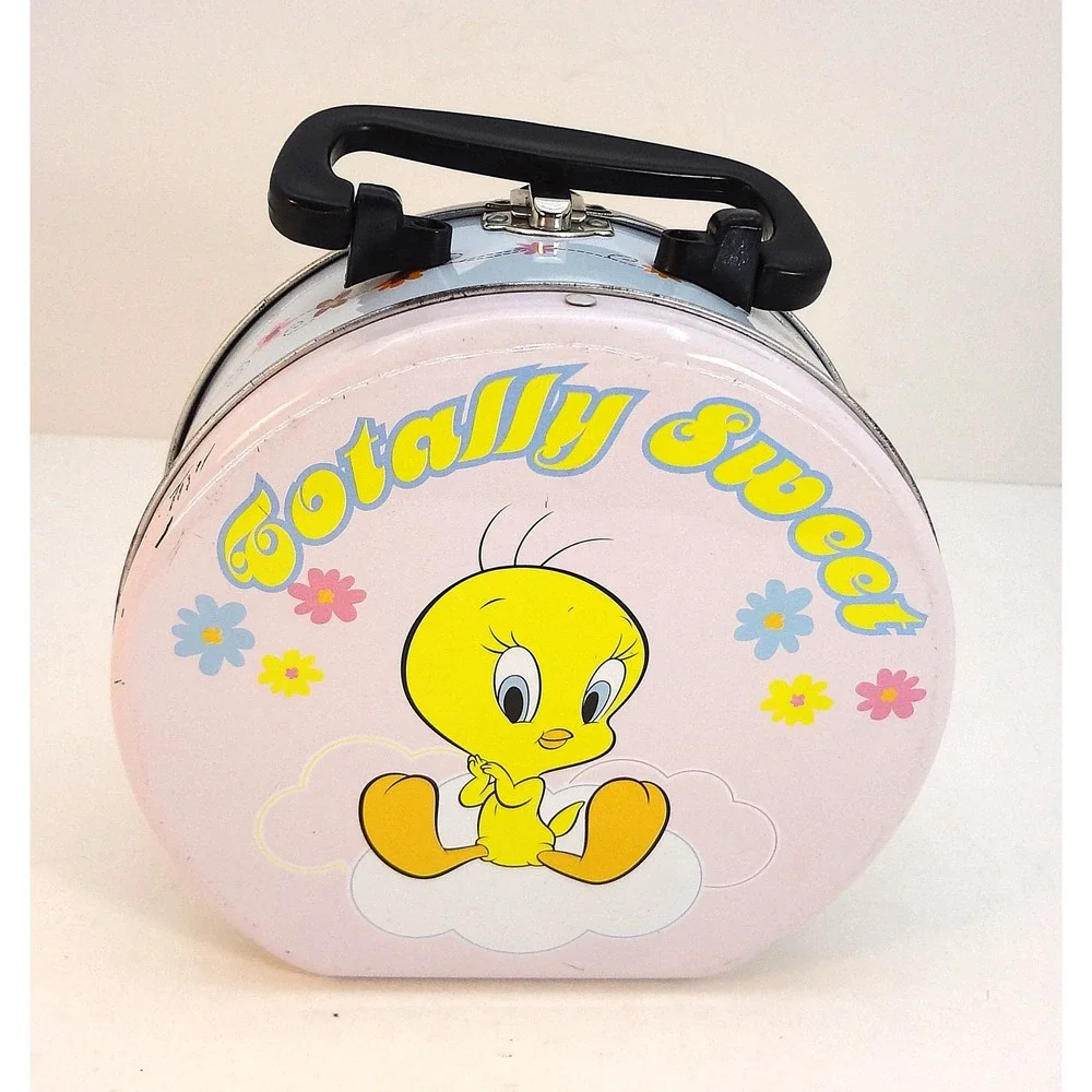 Vintage Looney Tunes Tweety Bird Totally Sweet Round‎ Tin Lunchbox Carry Case